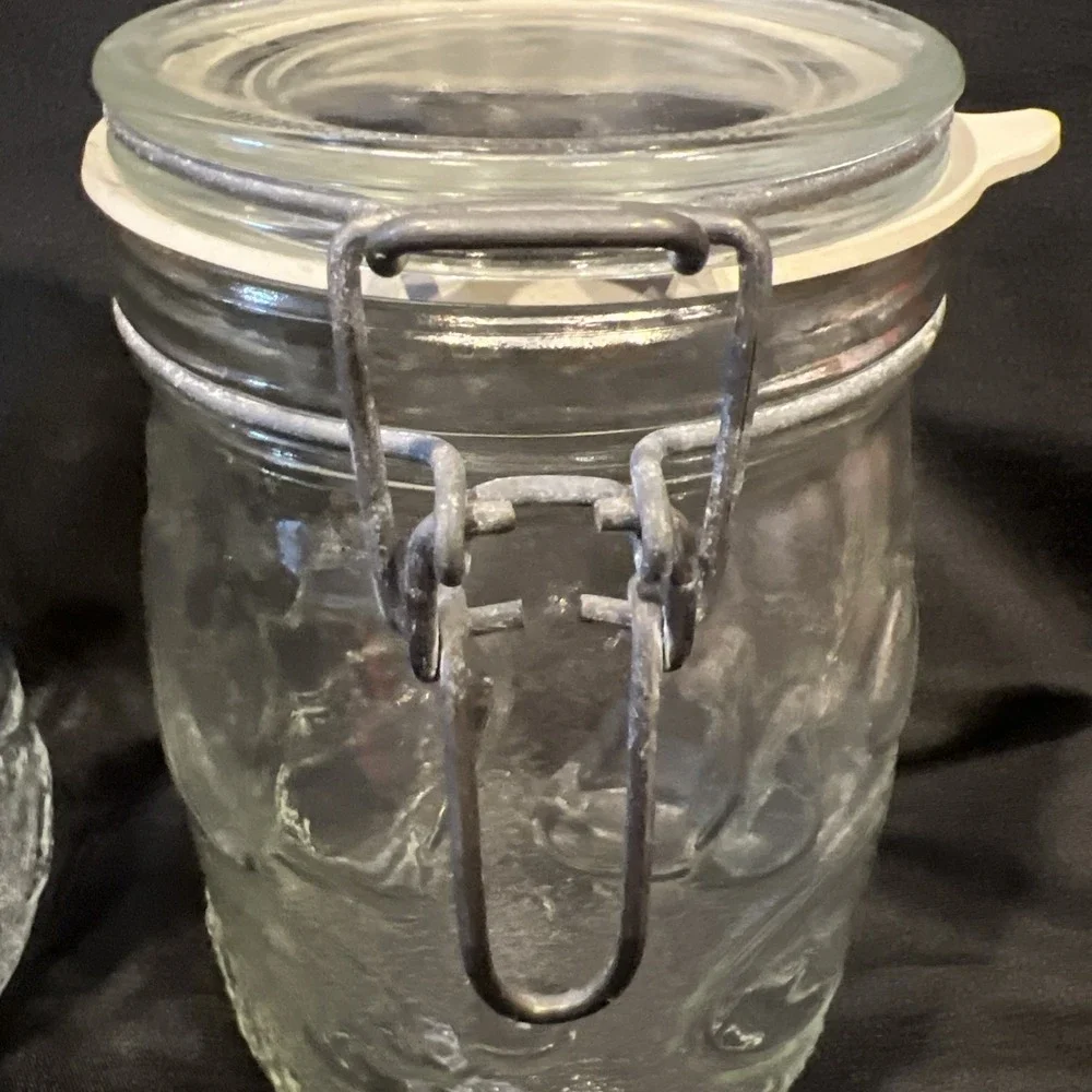 Wheaton 1.5‎ L & 1 L  Jars Canister Fruit Embossed Clear Glass Wire Clasp Seal